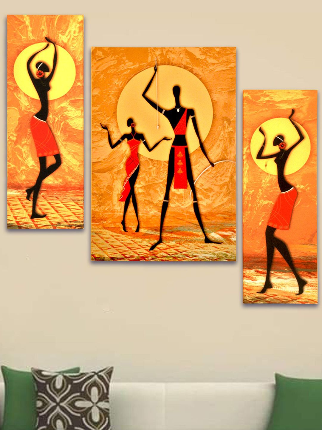 SHREE KALA HOME DECOR Set of 3 African Tribal Dance Painting Price in India