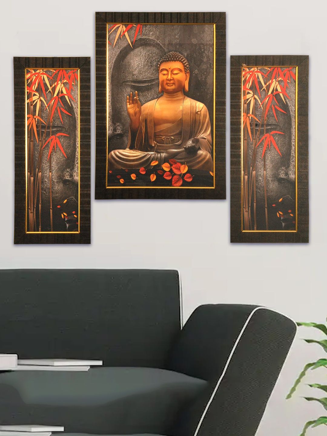 SHREE KALA HOME DECOR Set of 3 Red Lord Buddha Painting Price in India