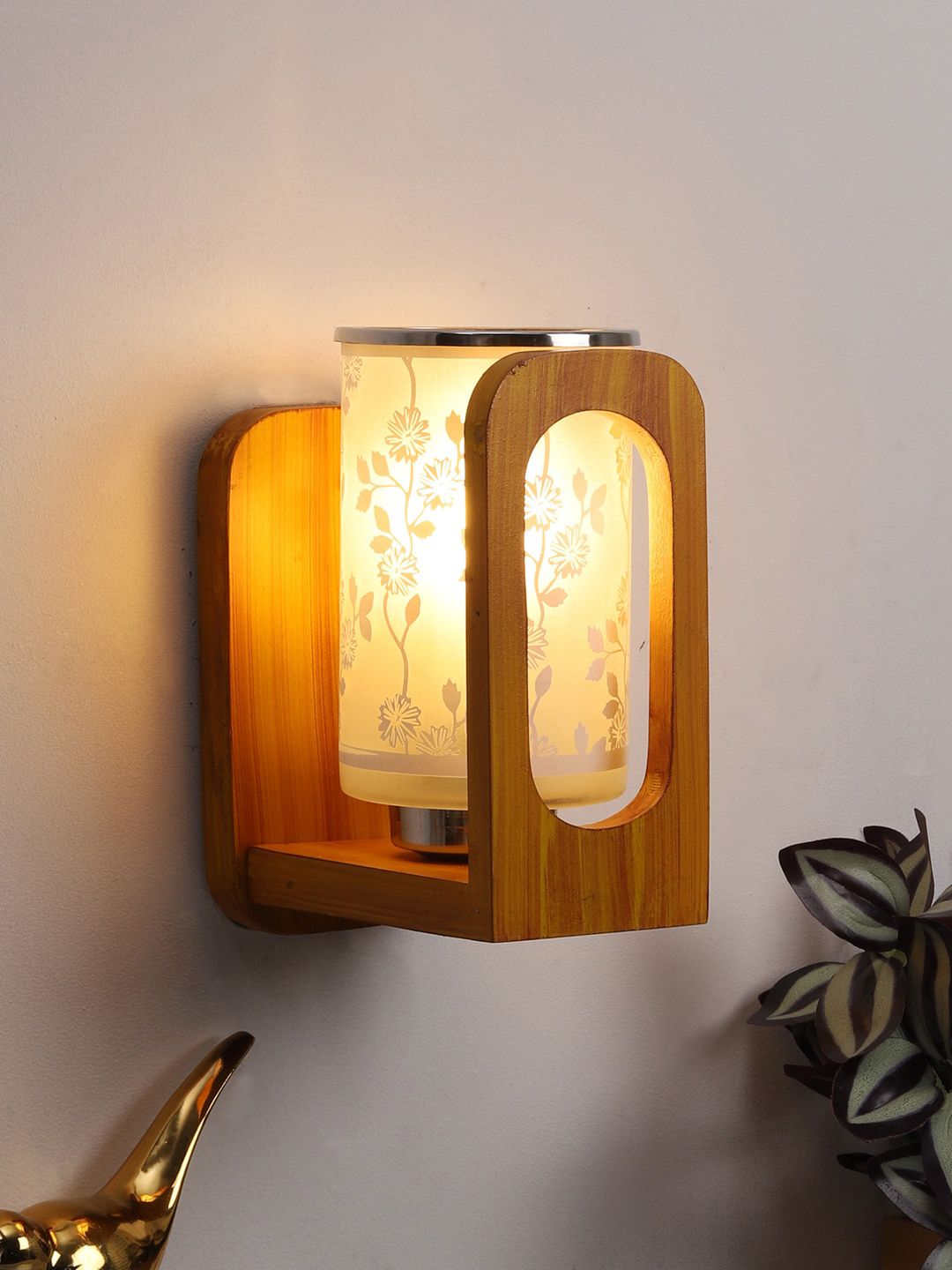 Foziq Brown & White Printed Contemporary Cylindrical Wall Lamp Price in India