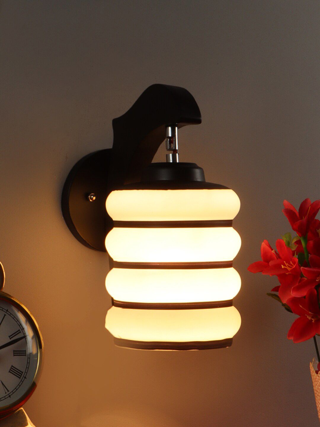 Foziq Brown Solid Wooden Cylinder Wall Lamp Price in India