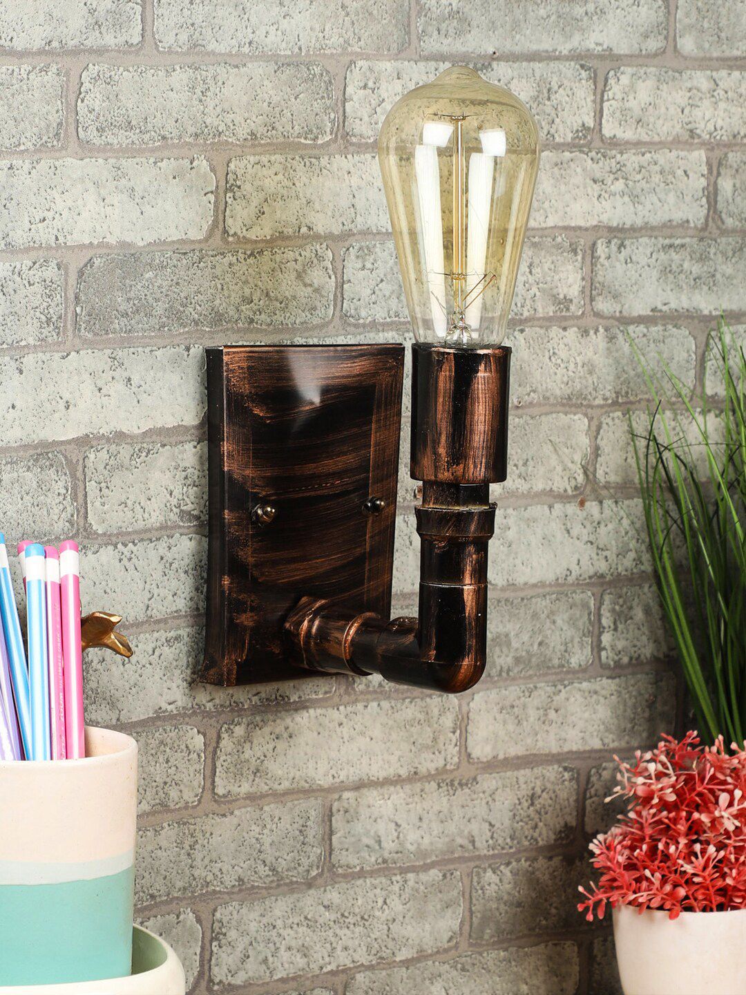 Foziq Brown Solid Metal Wall Lamp Price in India