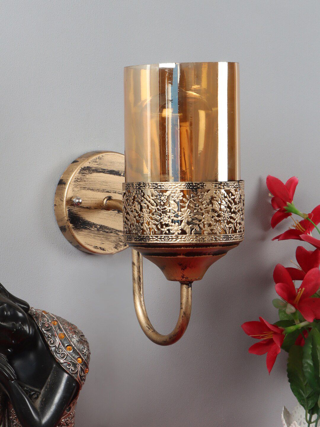 foziq Gold-Toned Cylindrical Traditional Antique Wall Lamp Price in India