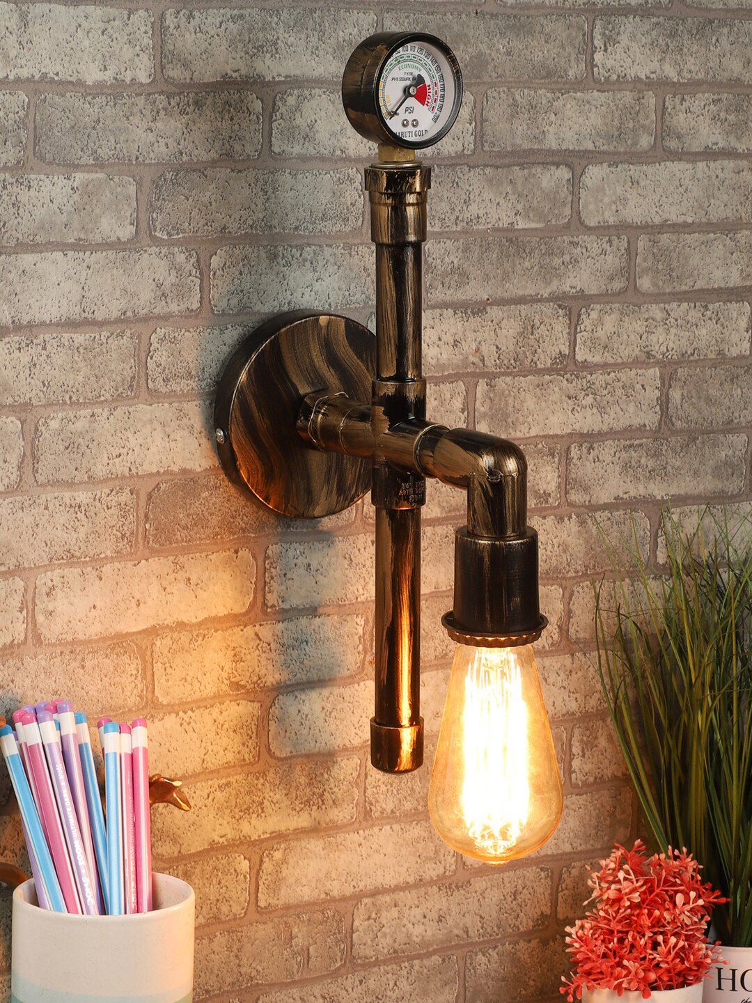 Foziq Brown Solid Metal Wall Lamp Price in India