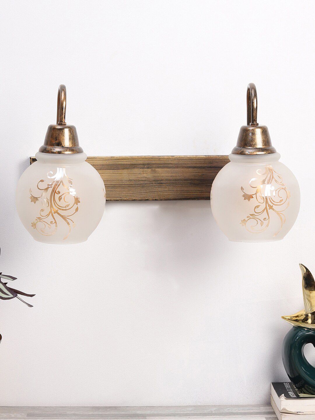 Foziq Gold-Toned & White Printed Wall Lamp Price in India