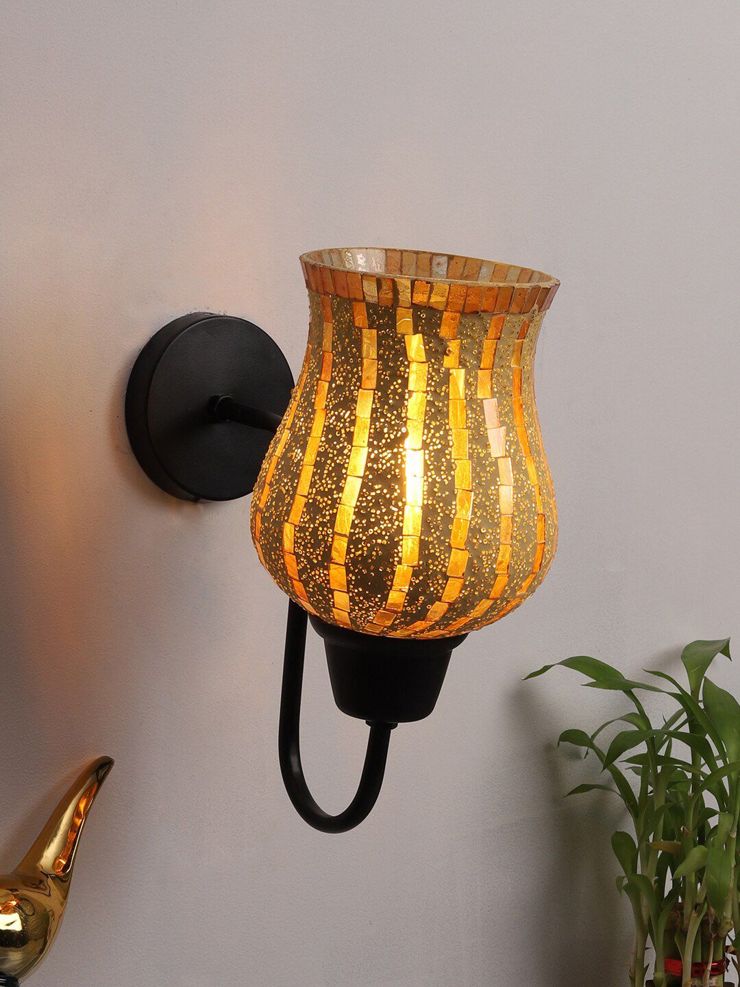 Foziq Black & Yellow Striped Cylindrical Wall Lamp Price in India