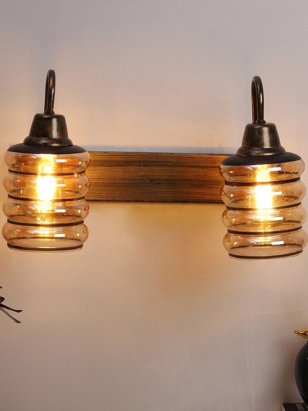 Foziq Set Of 2 Gold-Toned Solid Metal Cylinder Wall Lamp Price in India
