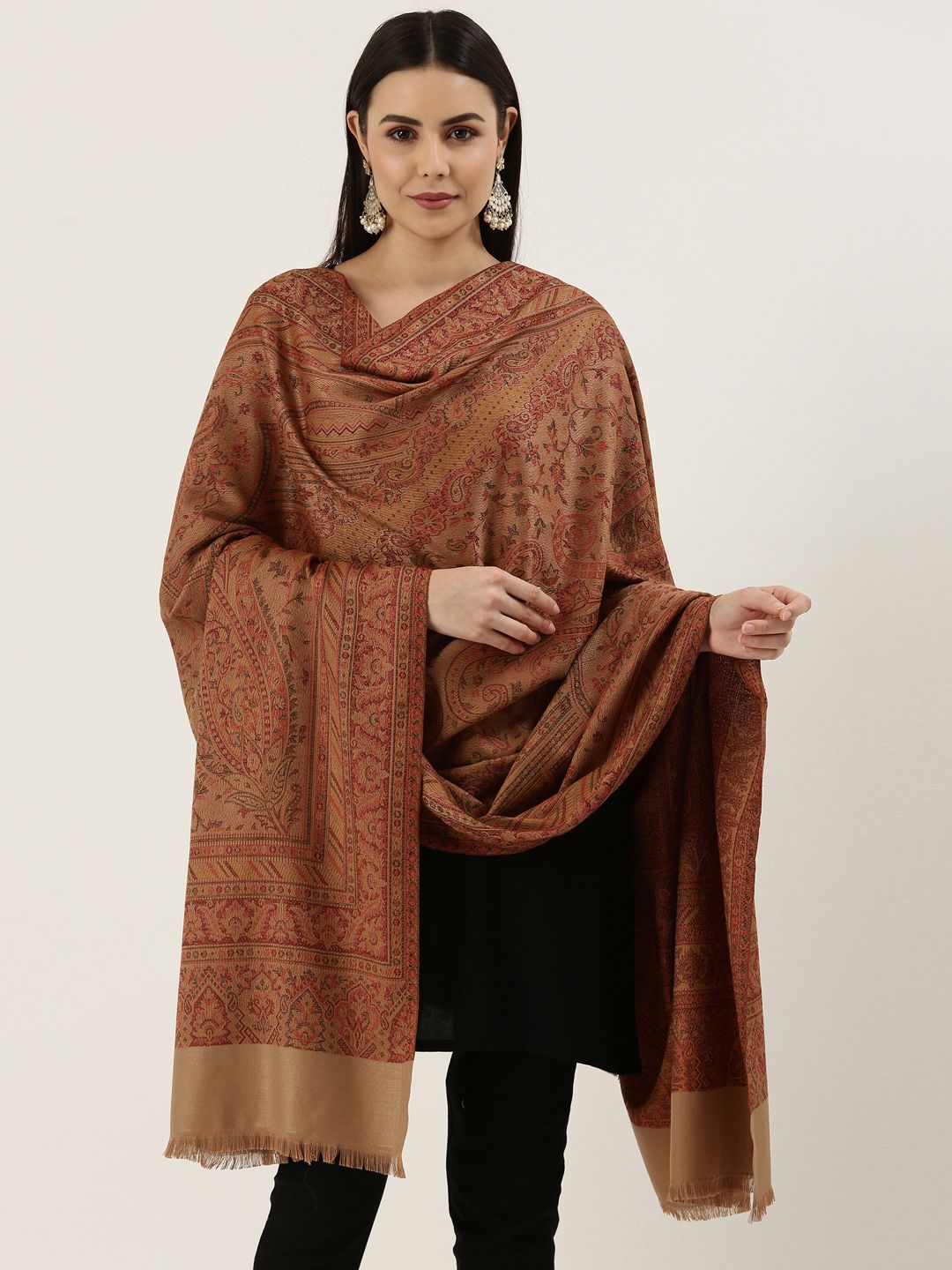 Pashmoda Women Brown Woven Design Jamawar Shawl