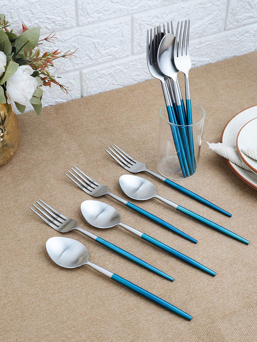 VarEesha 12 Piece Blue Stainless Steel Spoons & Forks Set Price in India