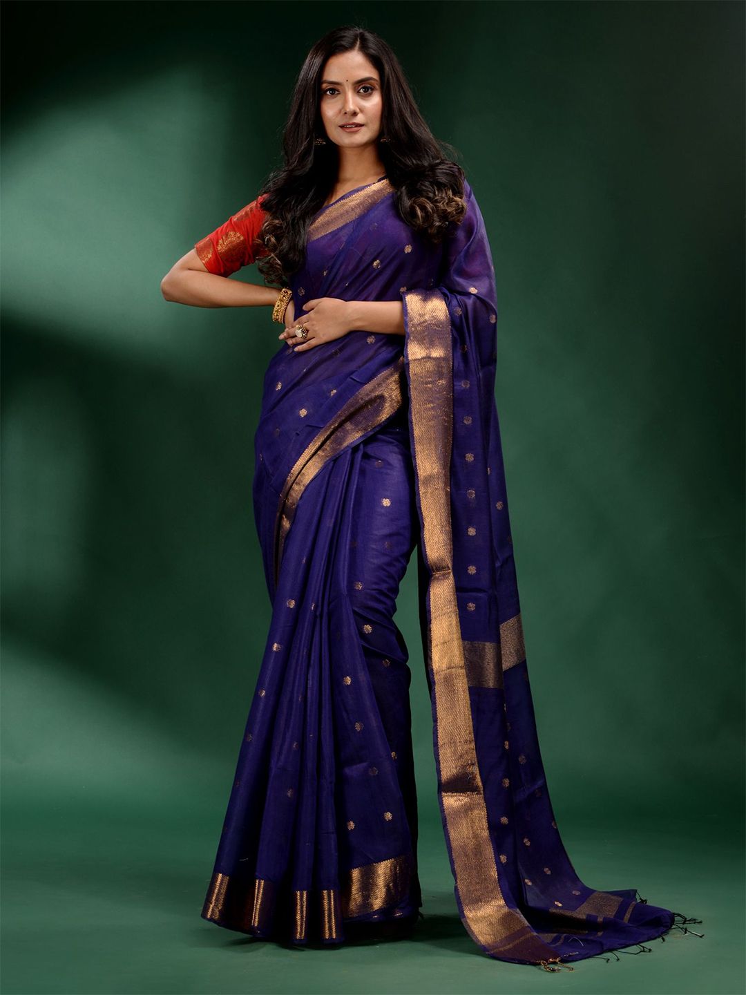 Charukriti Blue & Gold Woven Design Zari Pure Silk Saree Price in India