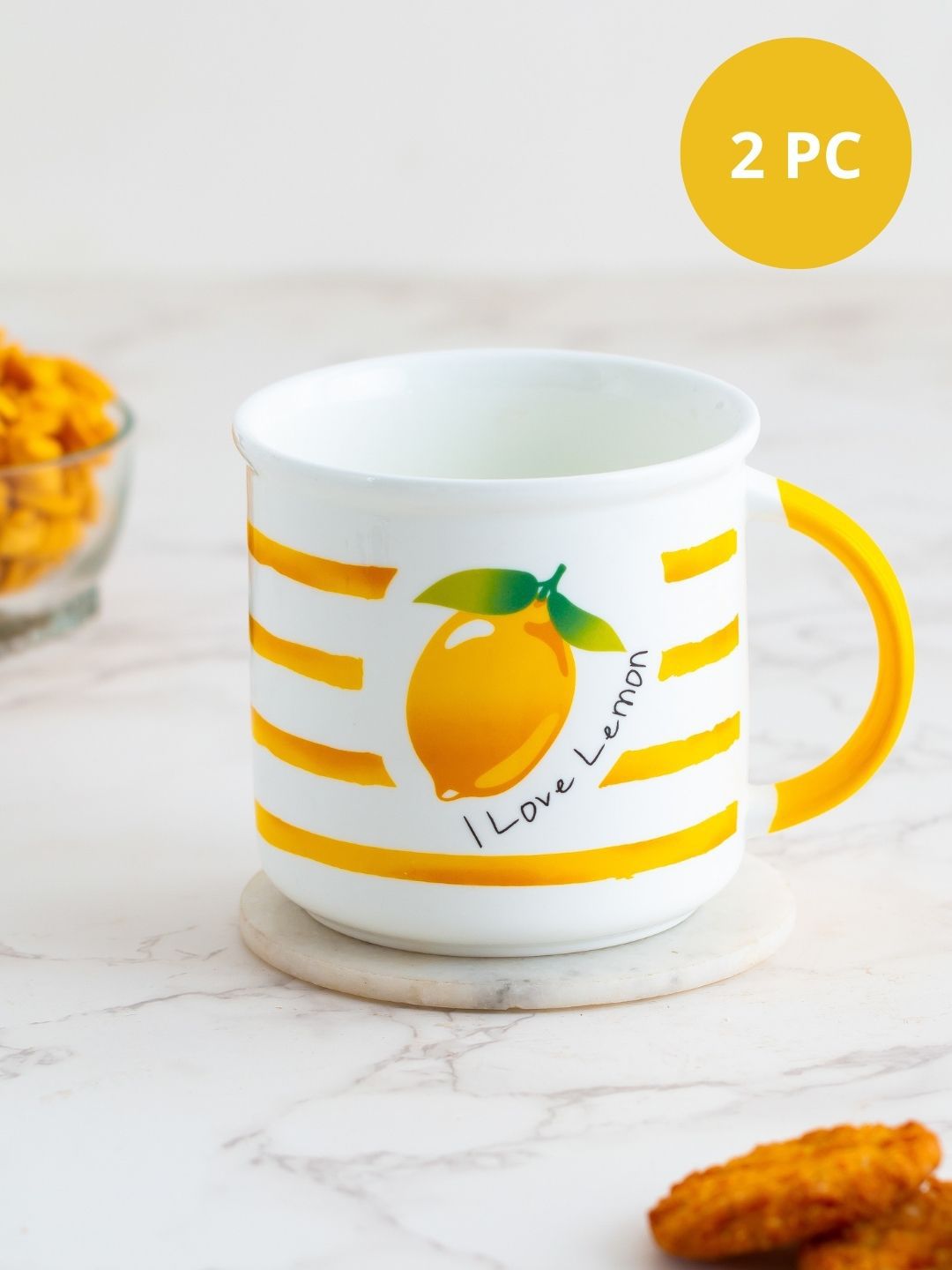JCPL White & Orange Set of 2 Printed Ceramic Glossy Mugs Price in India