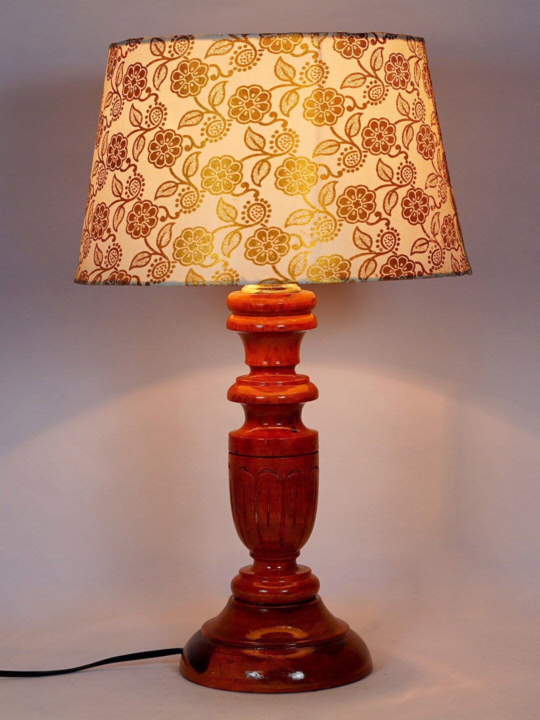 Foziq Brown Solid Wooden Table Lamps Price in India