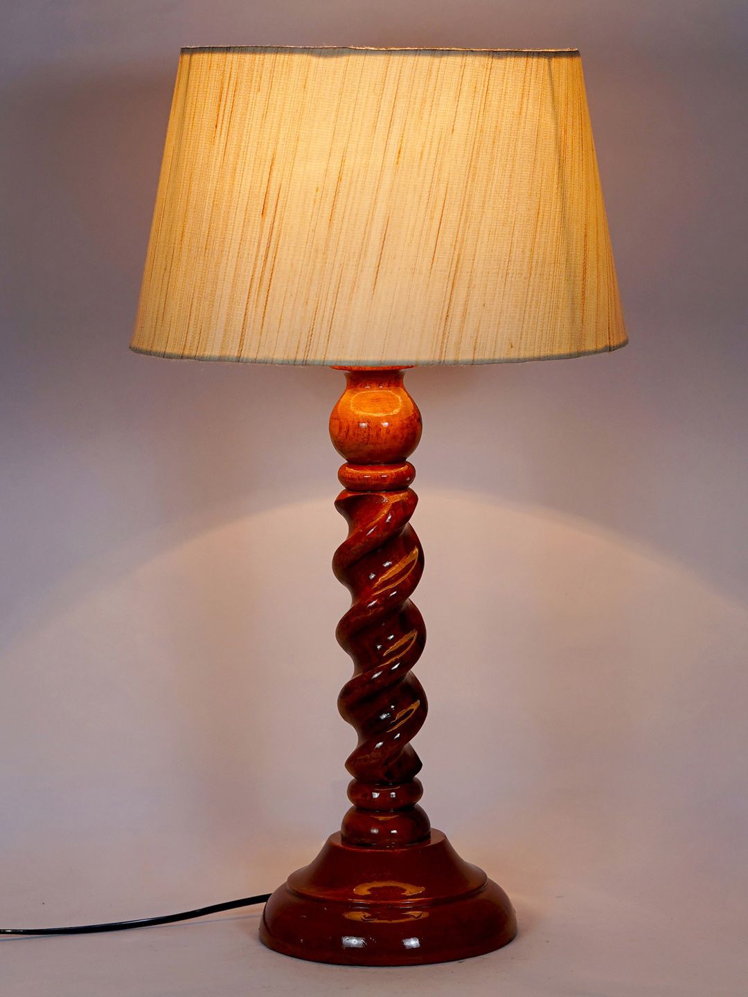 Foziq Brown Solid Wooden Table Lamps Price in India