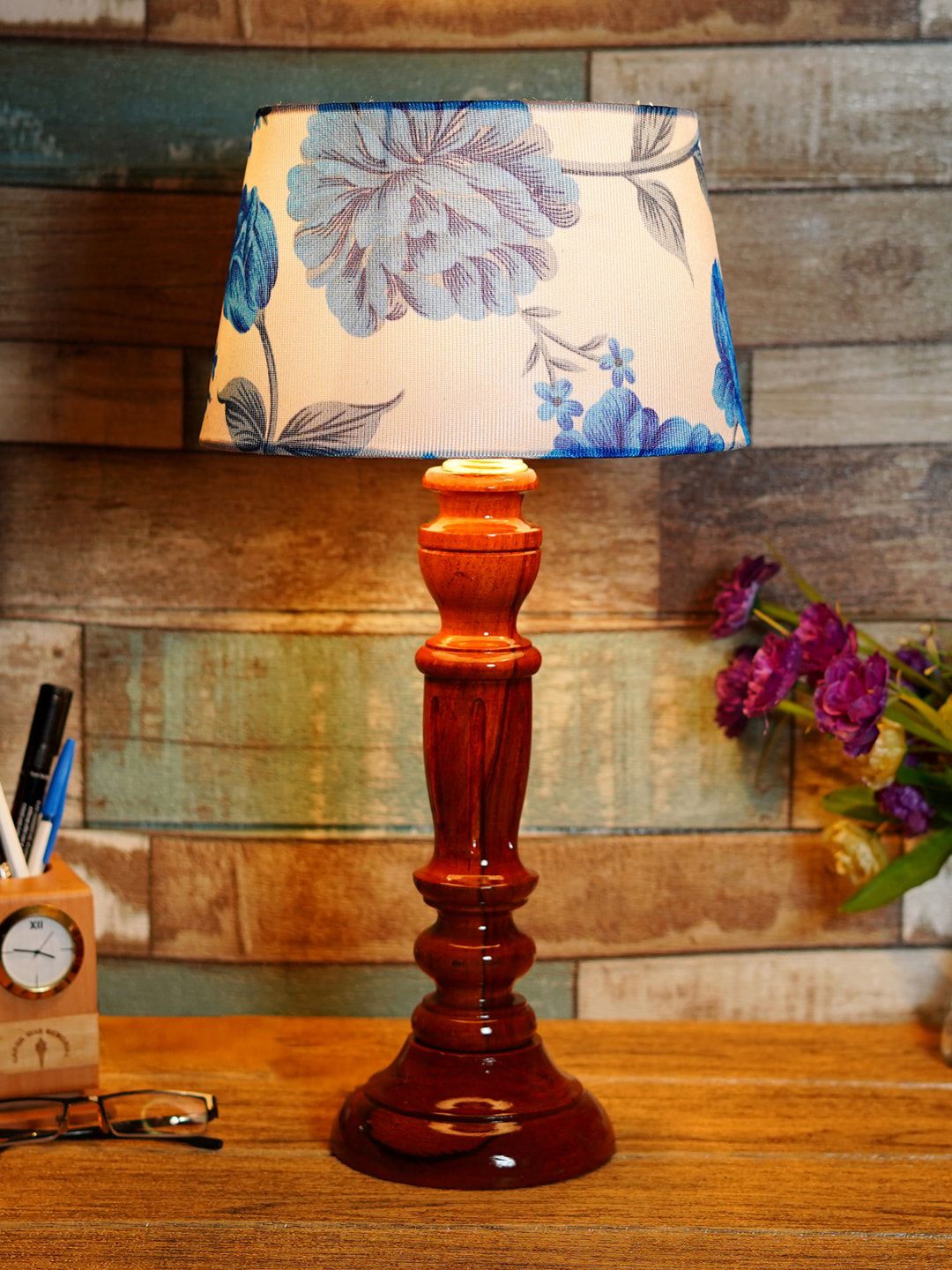 Foziq Brown Solid Wooden Table Lamps Price in India