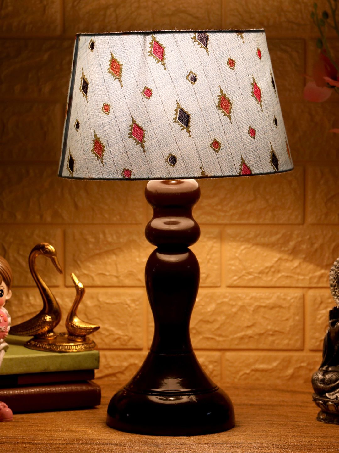 Foziq Brown & Blue Printed Table Lamps Price in India