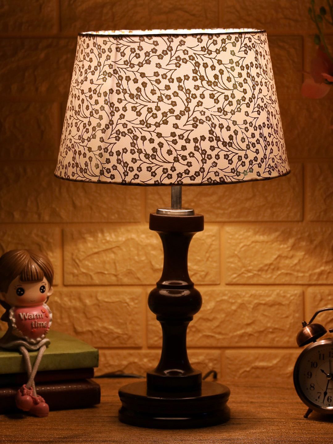 Foziq Brown Printed Wooden Table Lamps Price in India