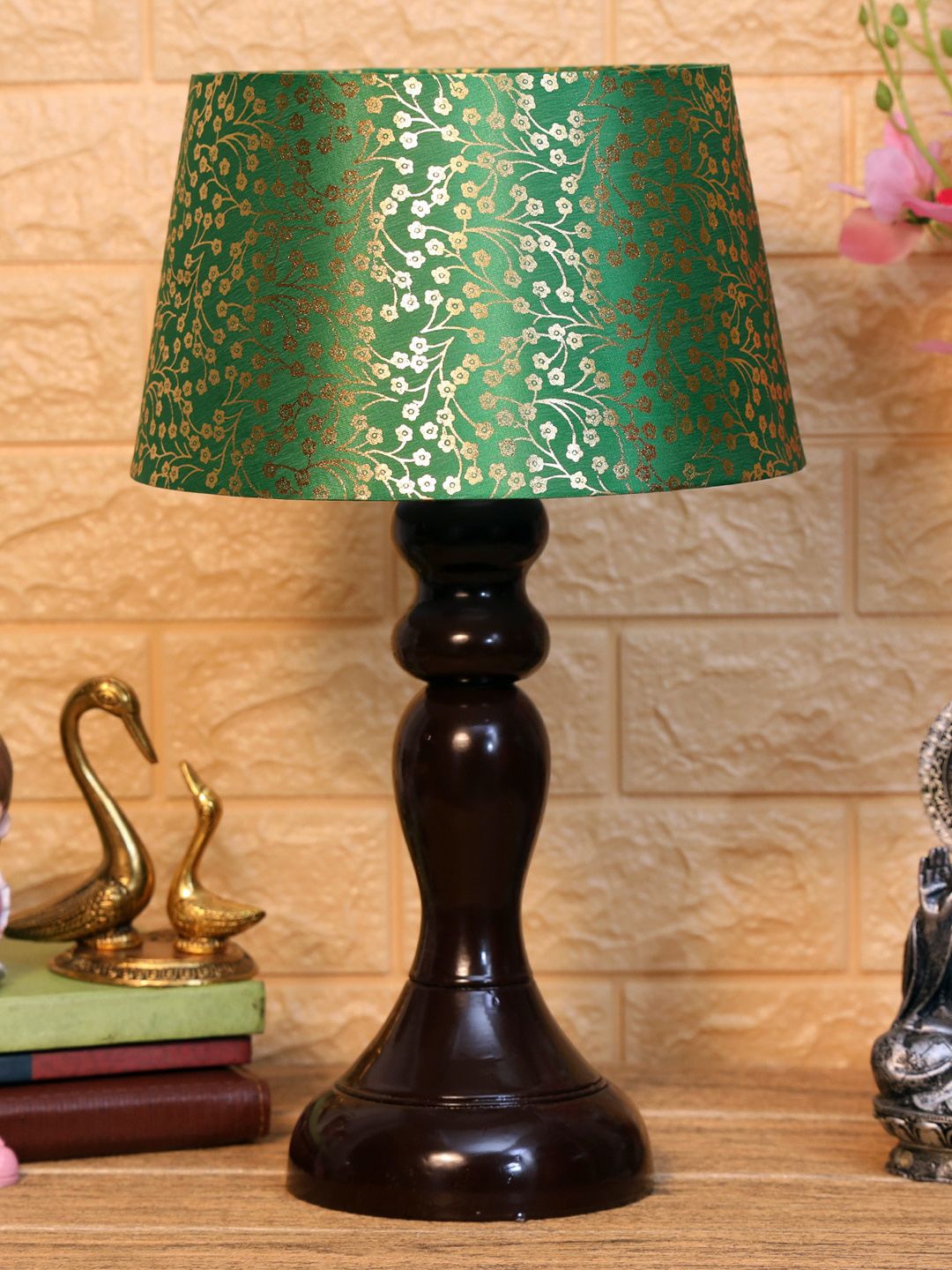 Foziq Brown & Green Printed Table Lamps Price in India