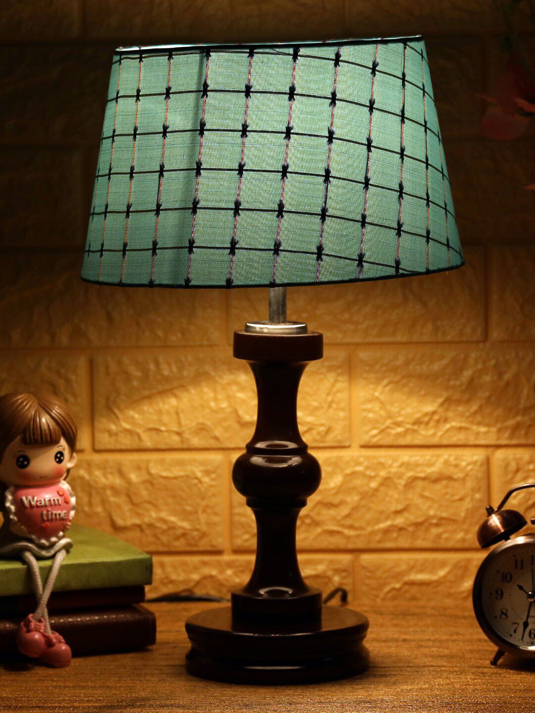 Foziq Brown  & Blue Printed Table Lamp Price in India