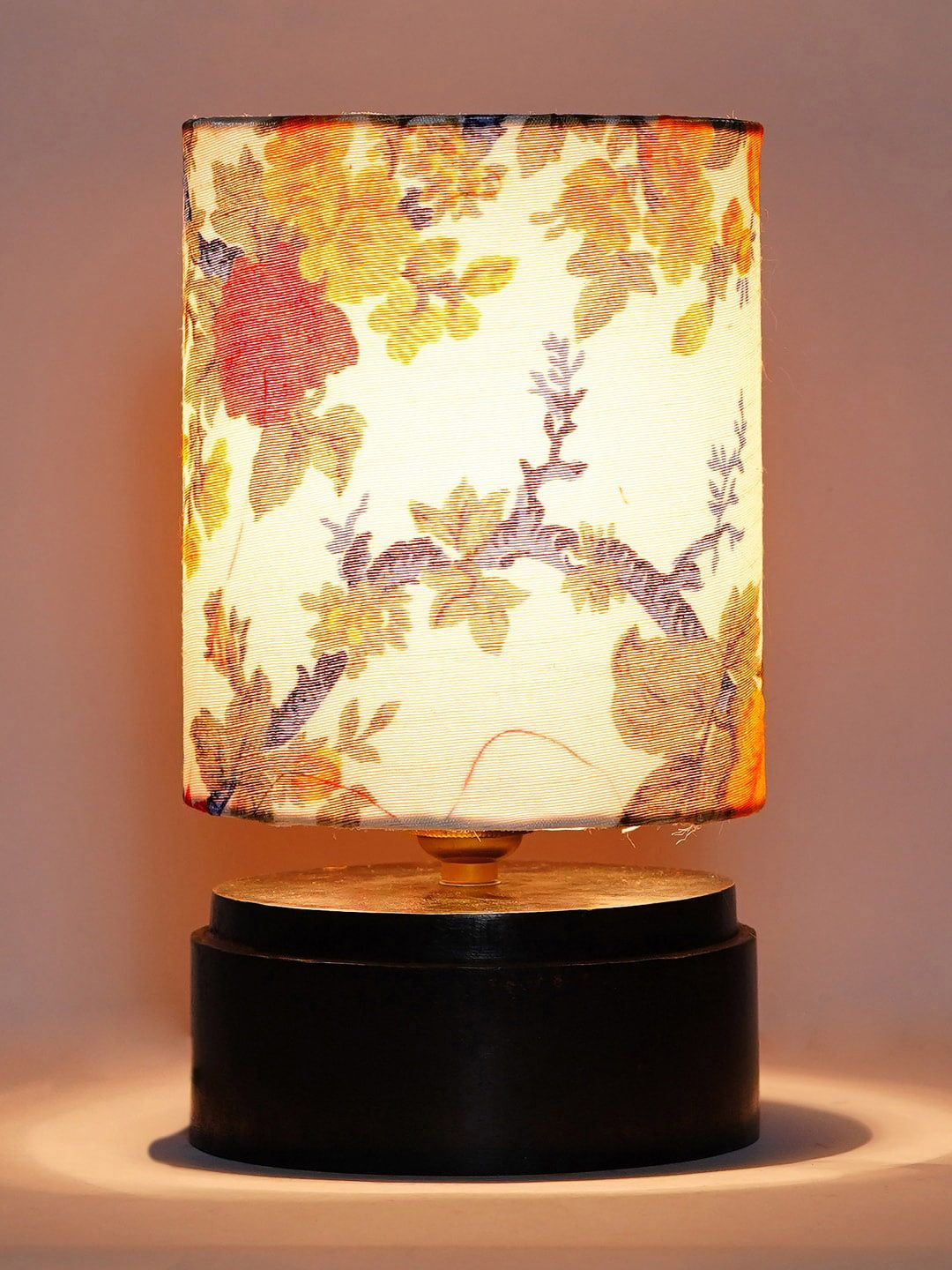 Foziq Brown & White Printed Wood Table Lamp Price in India