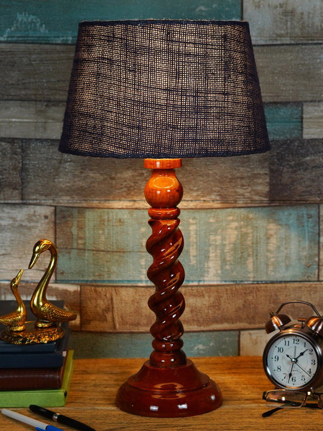 Foziq Brown Textured Table Lamp Price in India