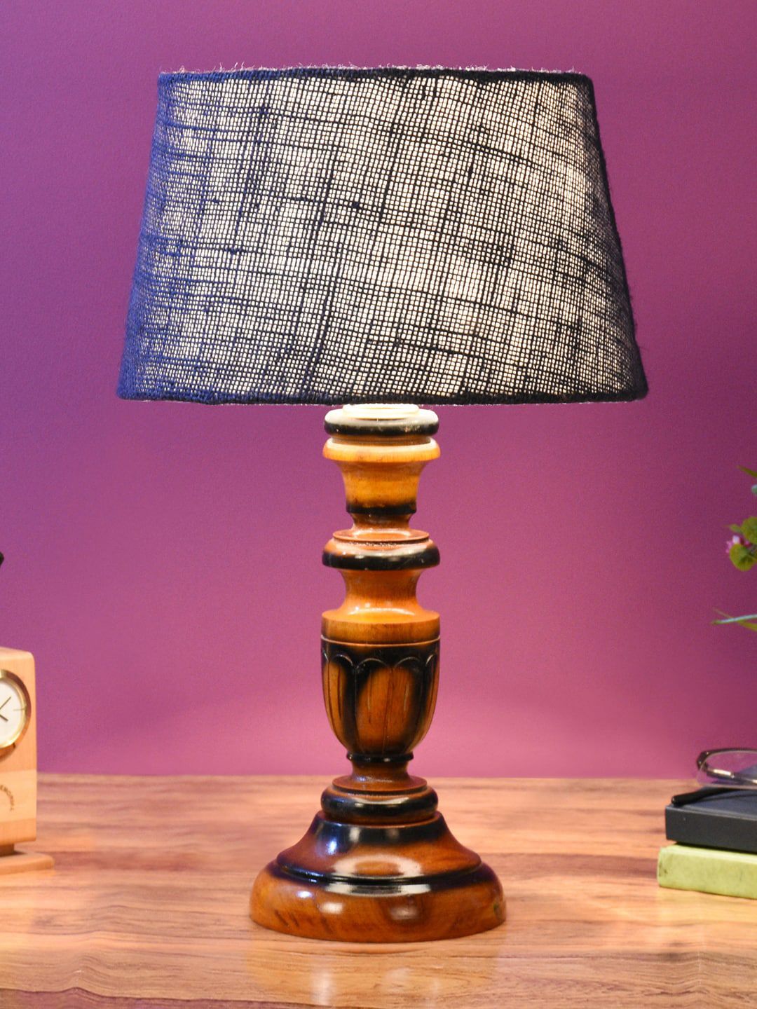 Foziq Brown & Blue Textured Table Lamps Price in India