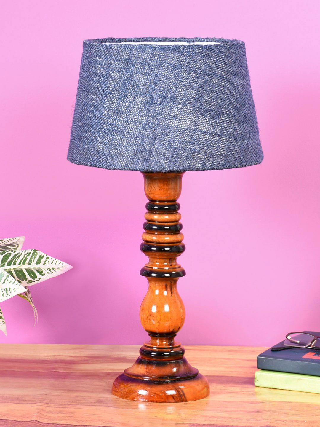 Foziq Brown & Blue Textured Table Lamp Price in India