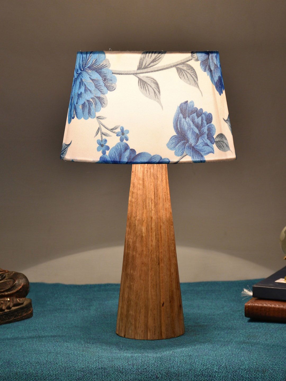 Foziq Brown & White Printed Wooden Table Lamps Price in India