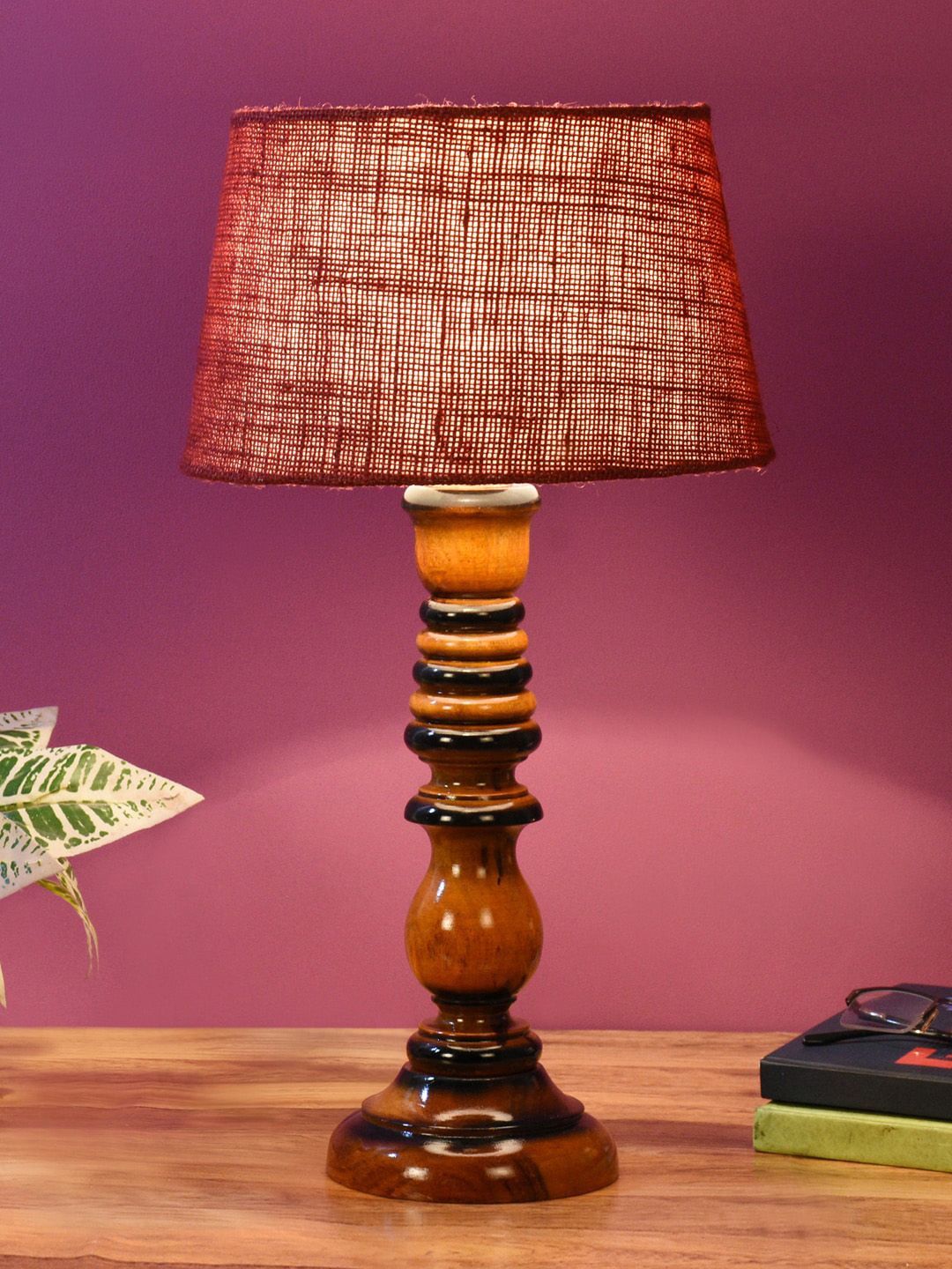 Foziq  Brown Wooden Textured Table Lamps Price in India