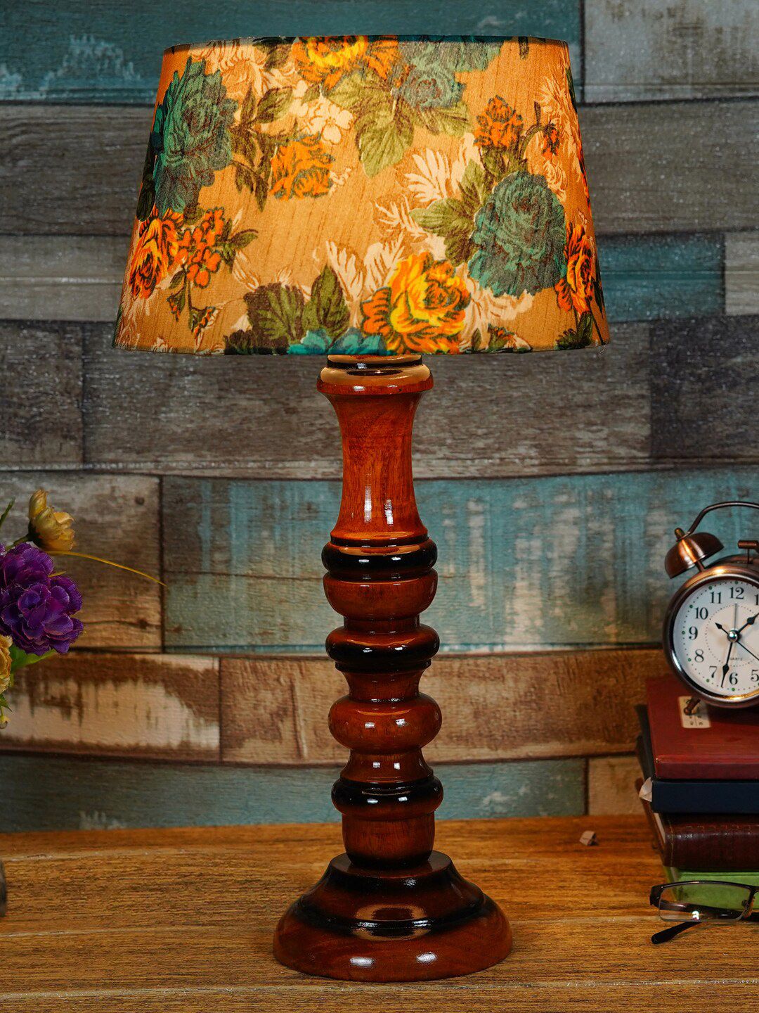 Foziq Brown Printed Table Lamp Price in India