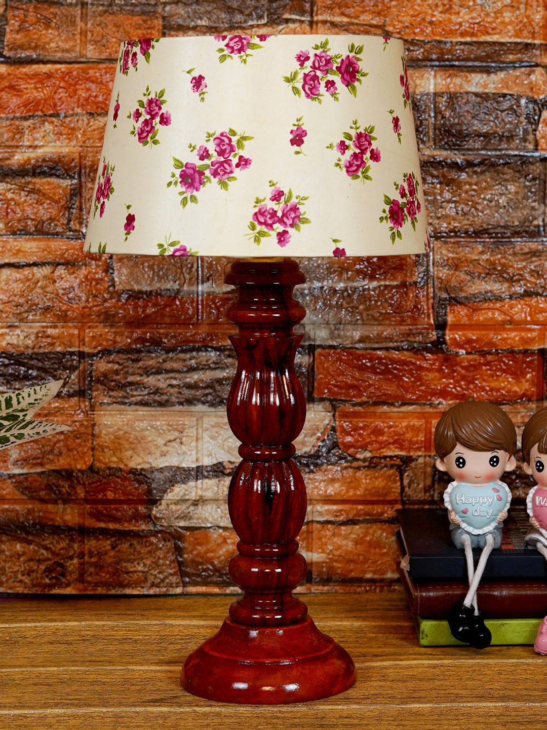 Foziq Brown & Cream Printed Table Lamp Price in India