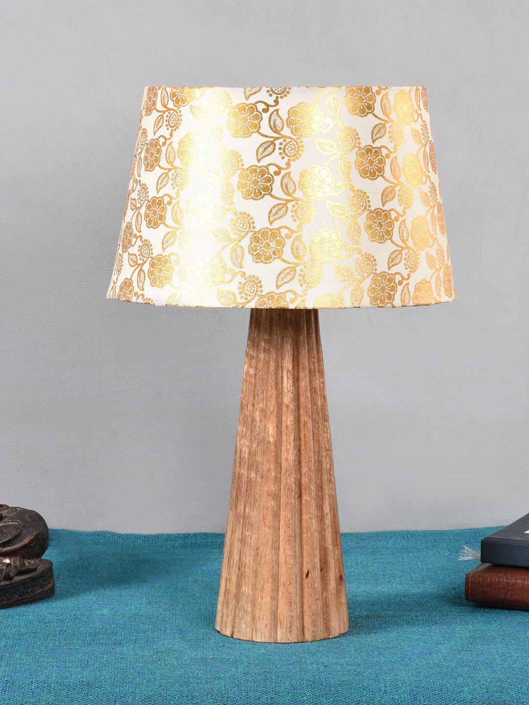 Foziq Brown & White Printed Table Lamp Price in India