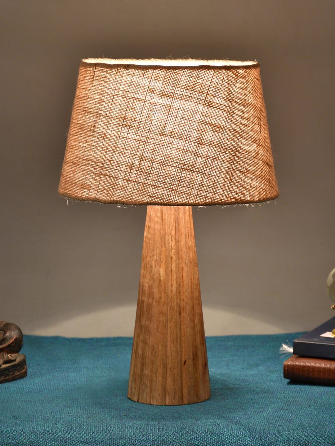 Foziq  Brown  Wood Textured Table Lamp Price in India