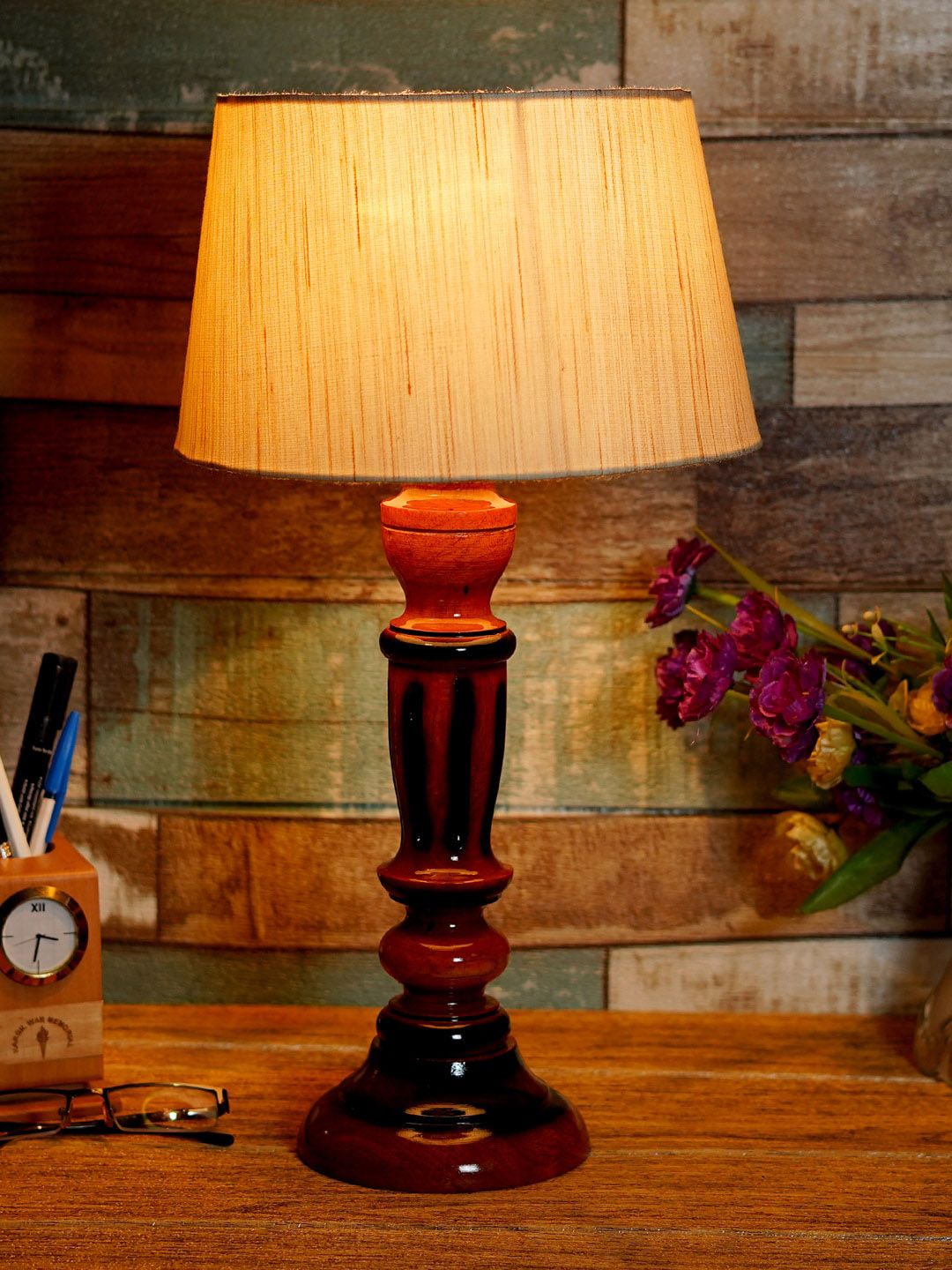 Foziq Brown Solid Table Lamp Price in India