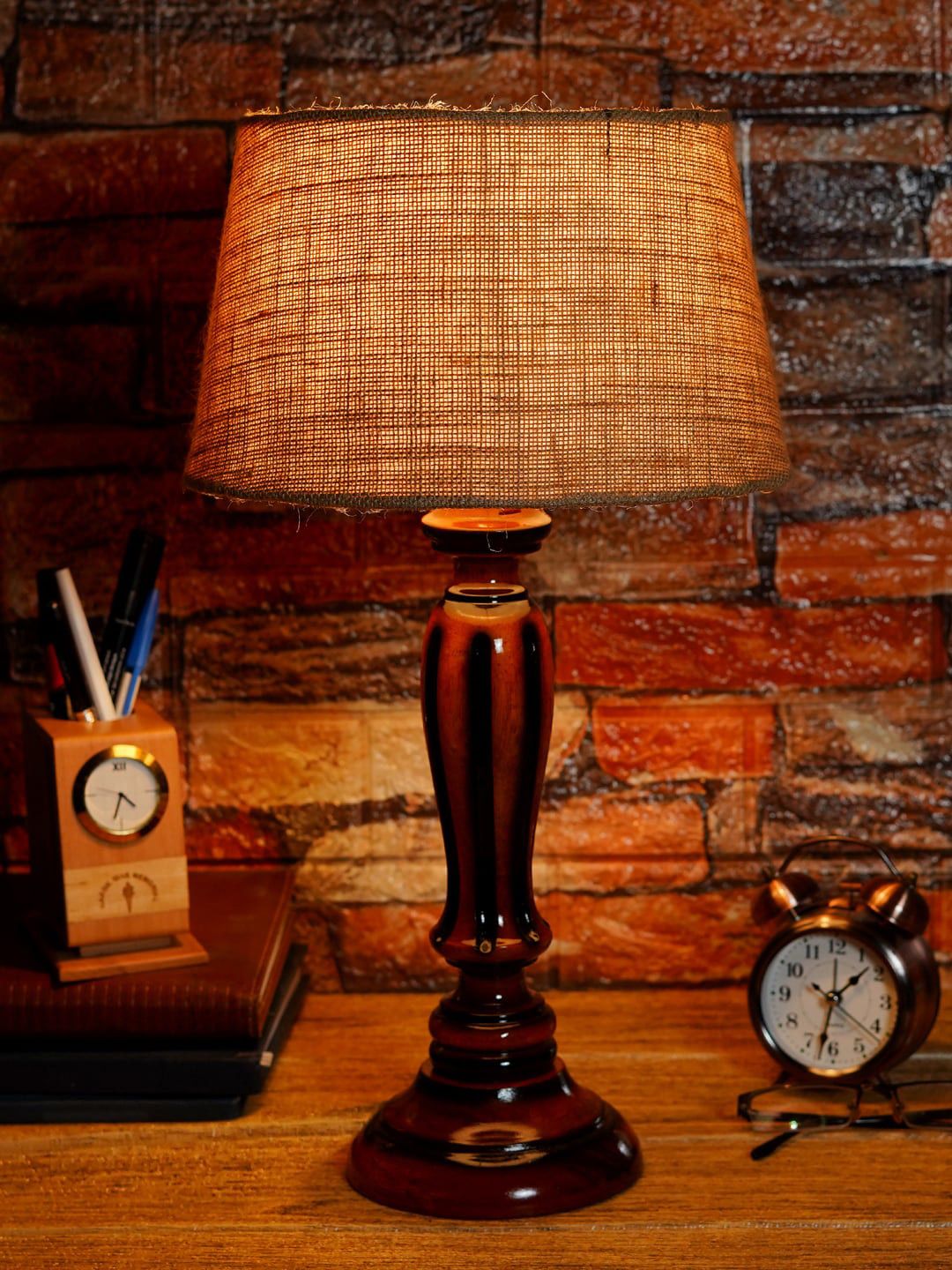 Foziq  Brown Solid Table Lamps Price in India