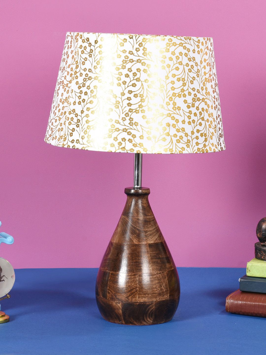 Foziq  Brown & White Printed Table Lamps Price in India