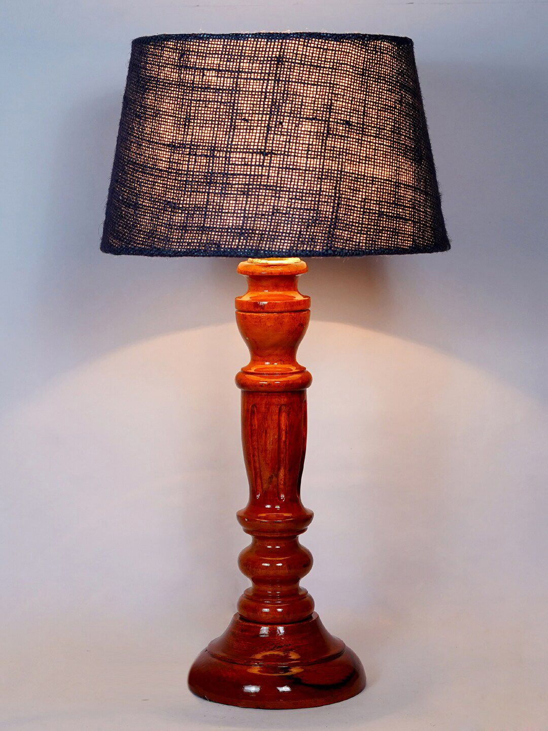 Foziq Brown & Black Textured Wood Table Lamp Price in India