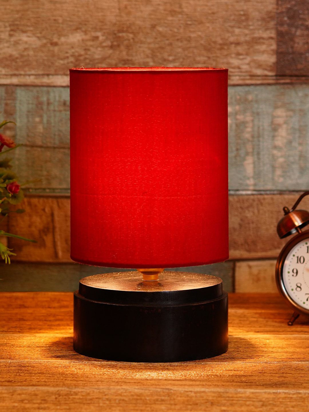 Foziq Red & Brown Solid Wooden Table Lamp Price in India