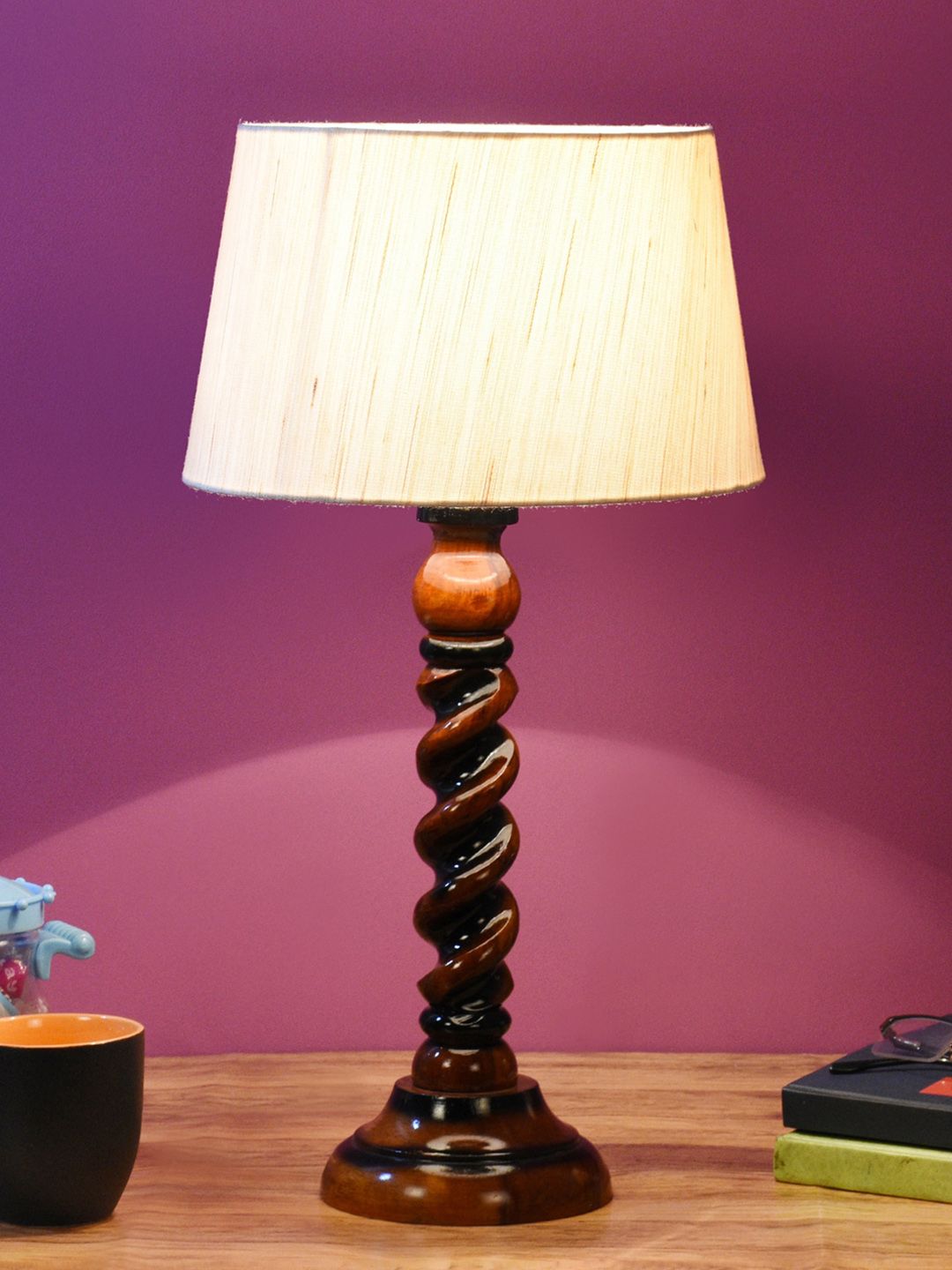 Foziq Brown & Cream Textured Table Lamps Price in India