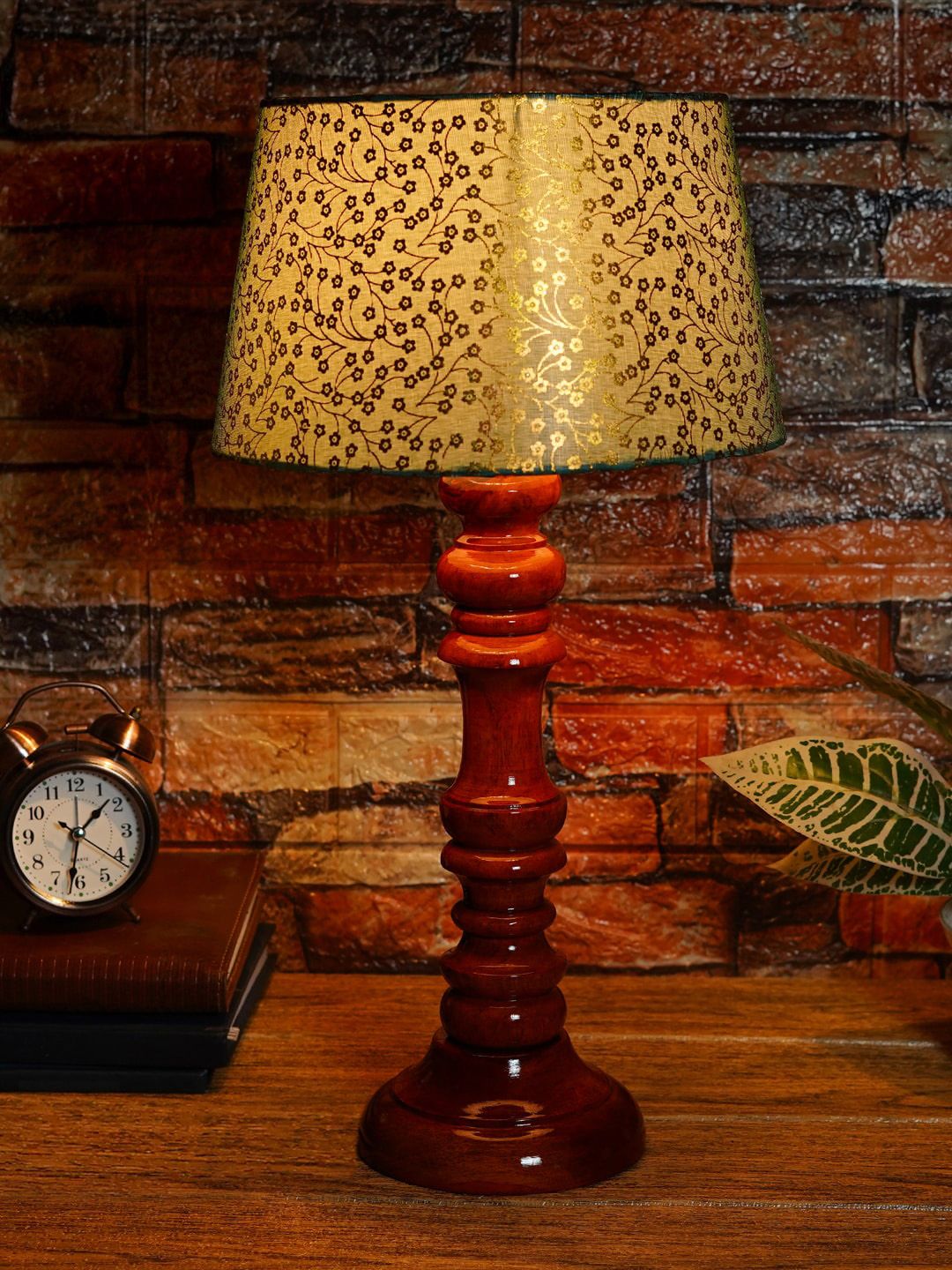 Foziq Brown Solid Wooden Table Lamps Price in India