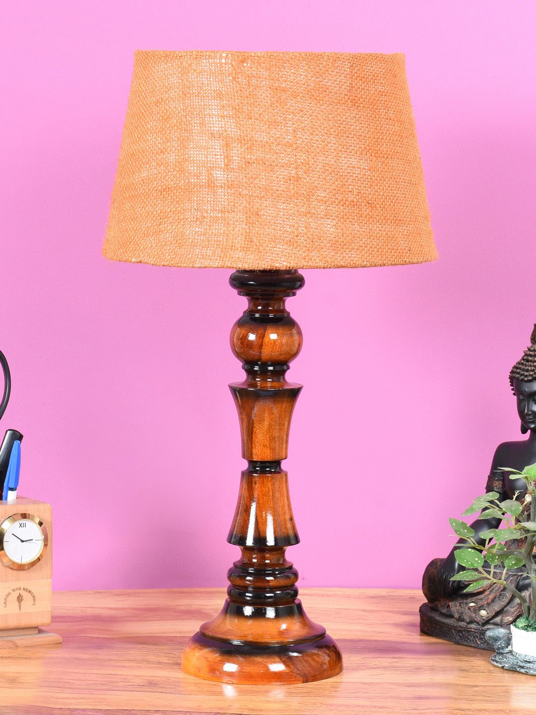 Foziq Brown Textured Table Lamp Price in India