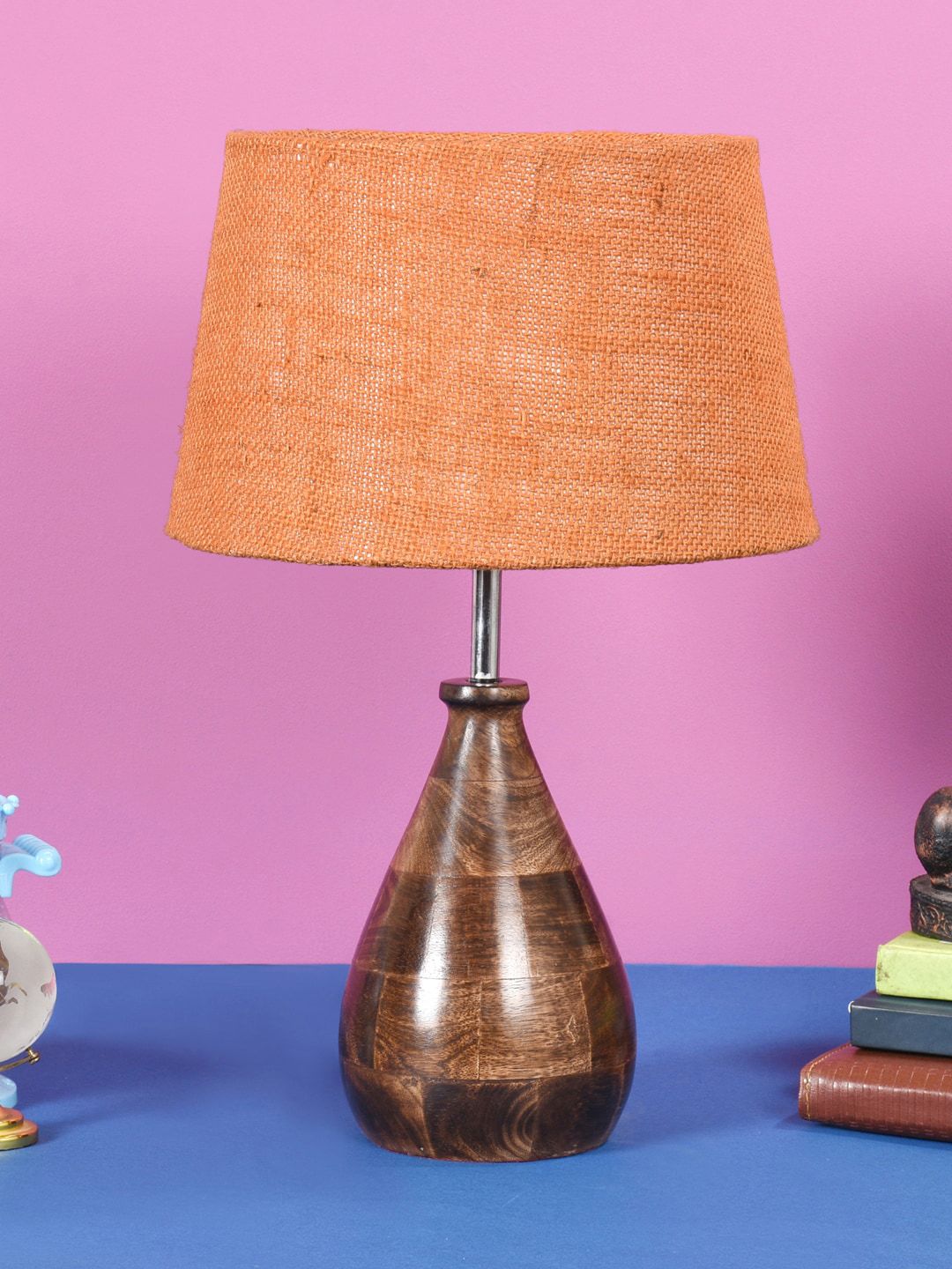 Foziq Brown & Orange Solid Wood Table Lamp Price in India