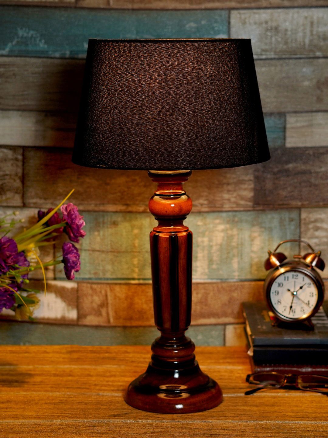 Foziq Brown Solid Wooden Table Lamps Price in India