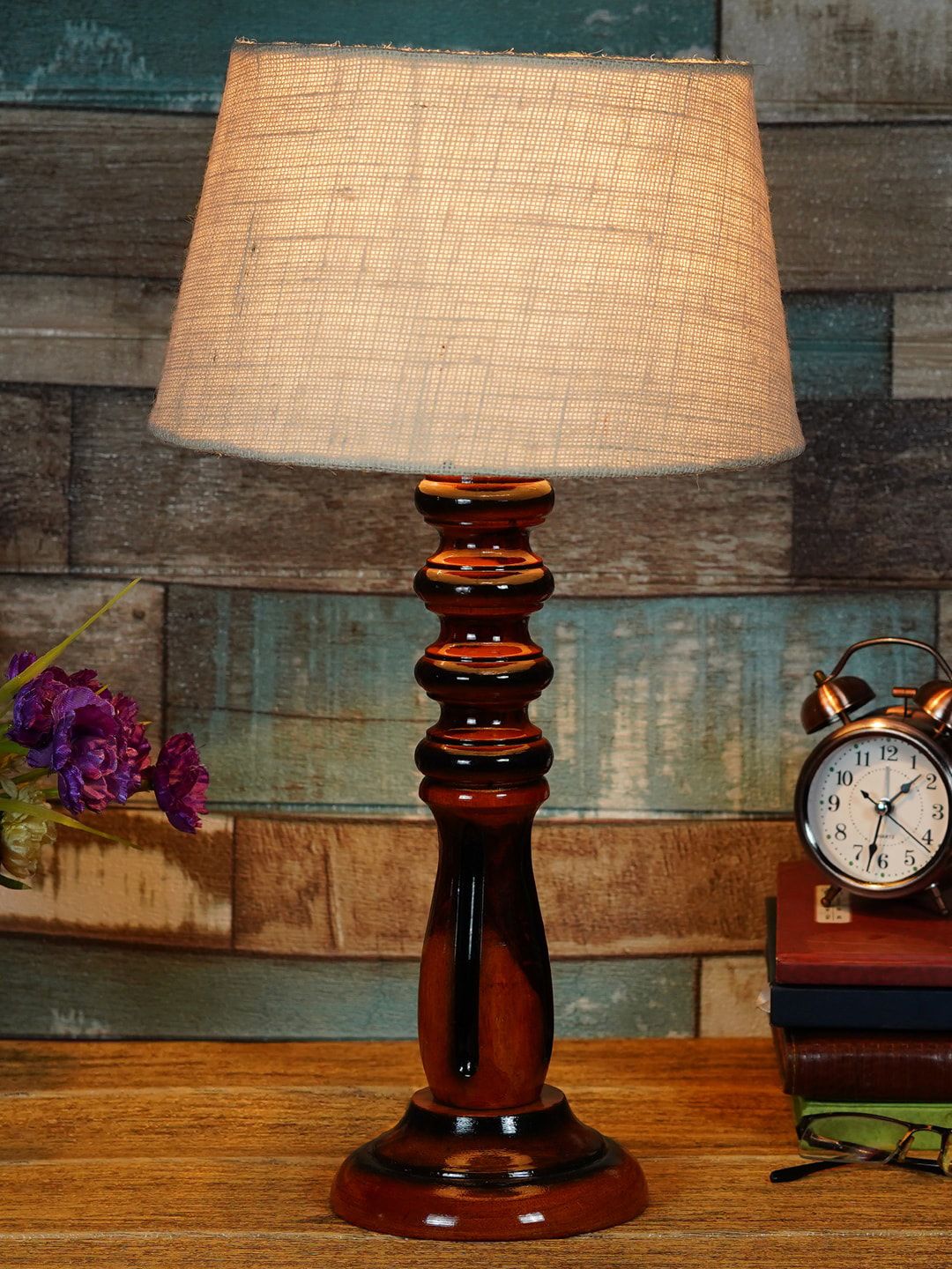 Foziq Brown & Cream Textured Table Lamps Price in India