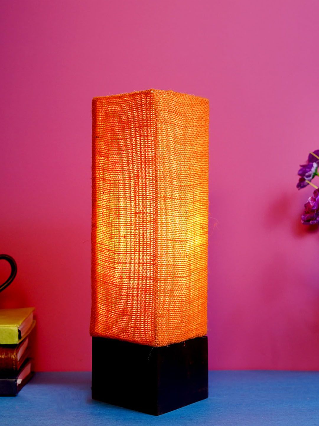 foziq Brown & Orange Coloured Solid Rectangular Wooden Table Lamps Price in India