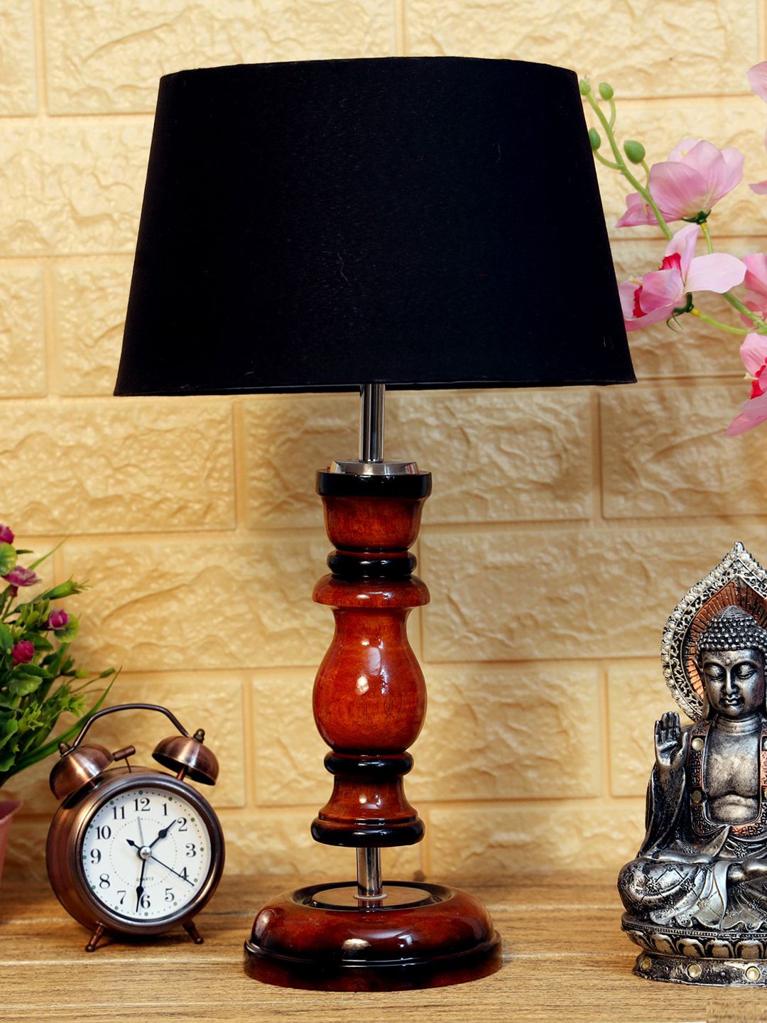 foziq Brown & Black Solid Table Lamps Price in India