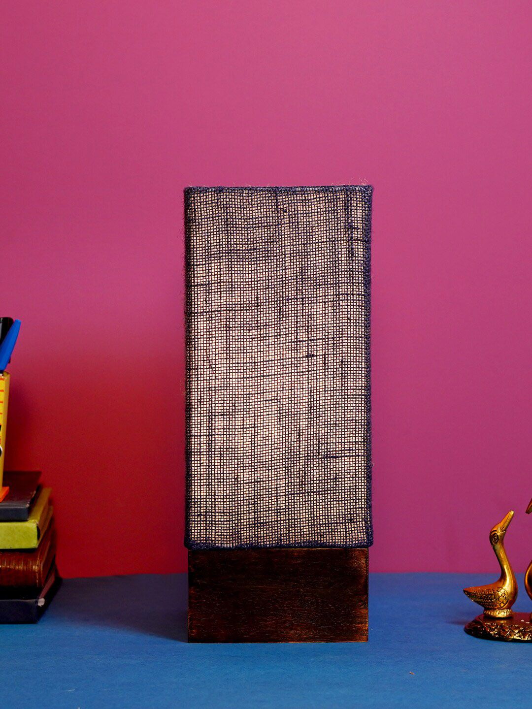 foziq Brown & Violet Textured Wooden Table Lamp Price in India