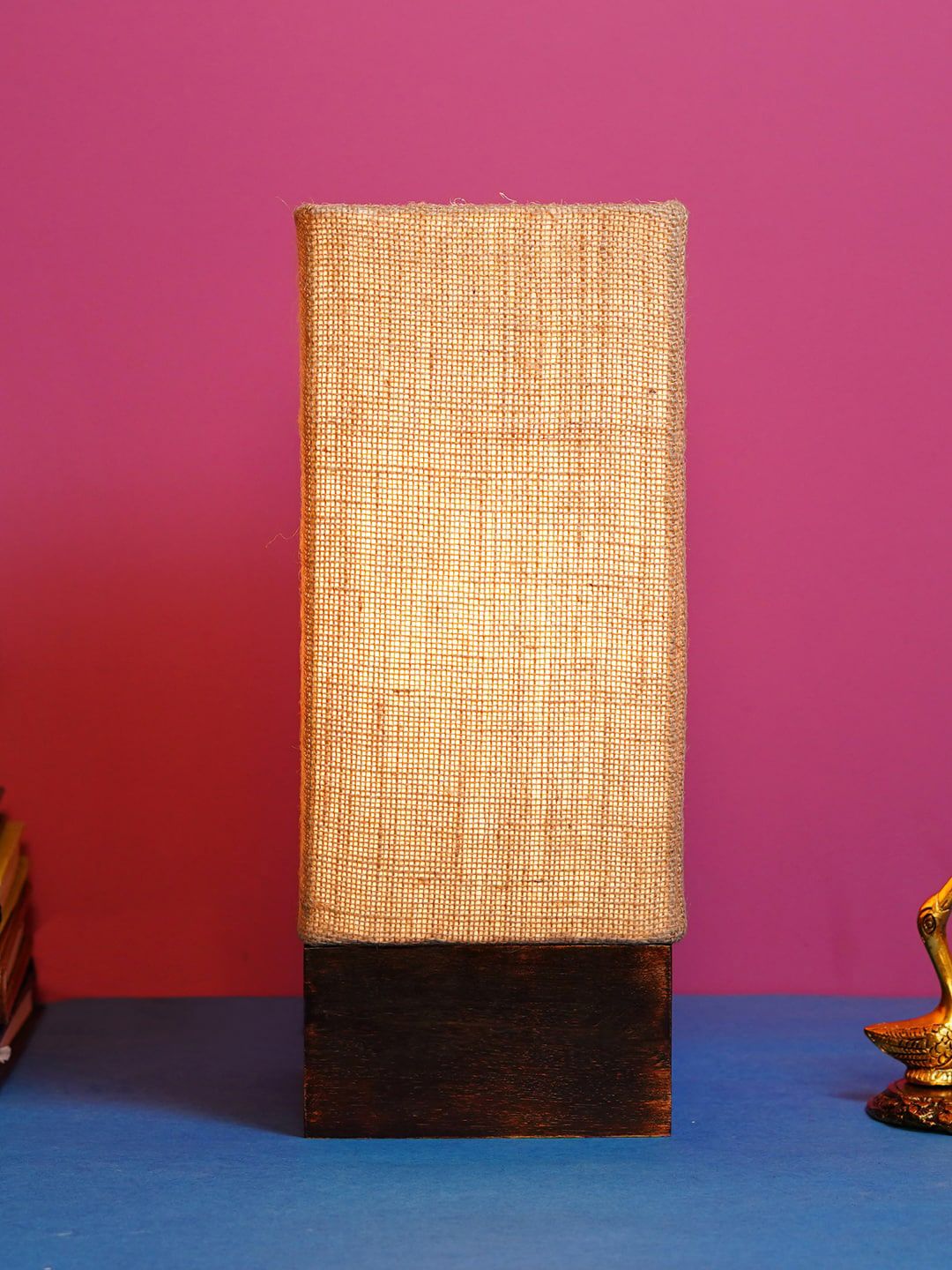 Foziq Brown & Beige Textured Wooden Table Lamp Price in India