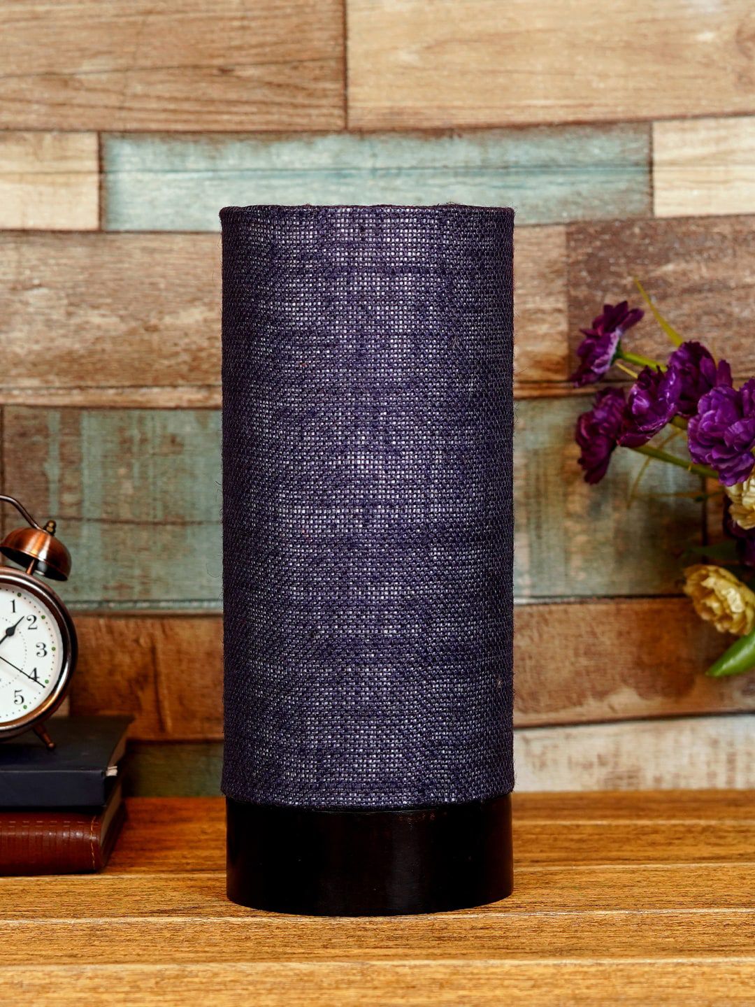 foziq Brown & Blue Textured Wooden Table Lamps Price in India