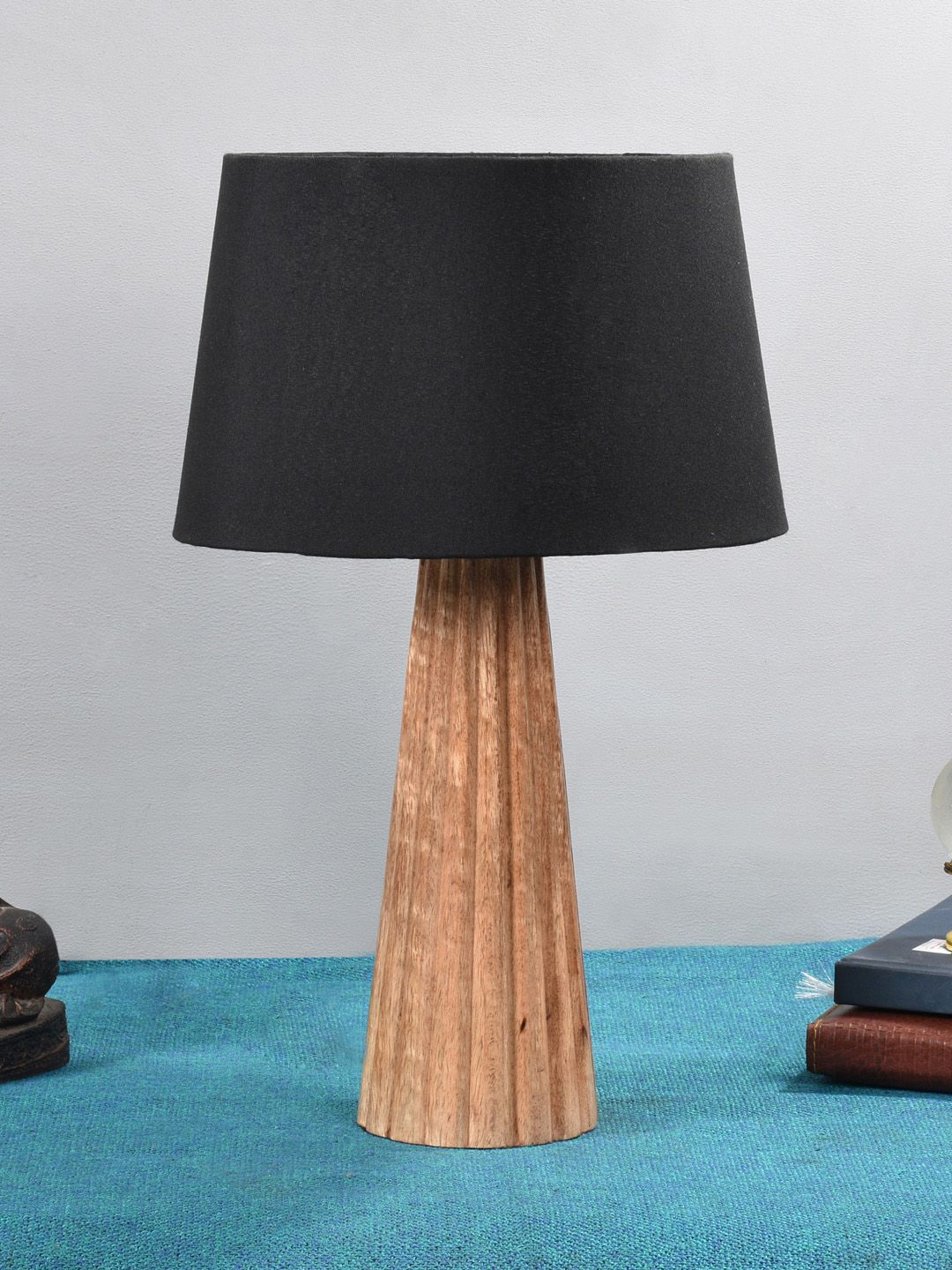 foziq Brown & Black Textured Wooden Table Lamps Price in India