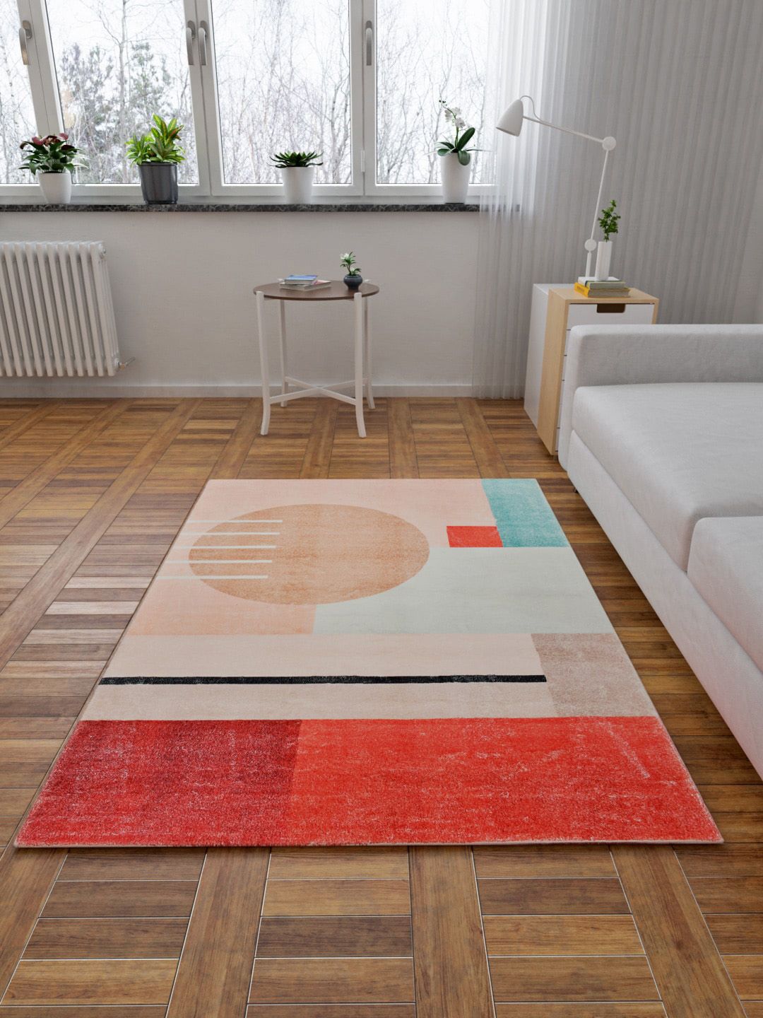 URBAN DREAM Peach & Red Self-Design Rectangular Carpet Price in India