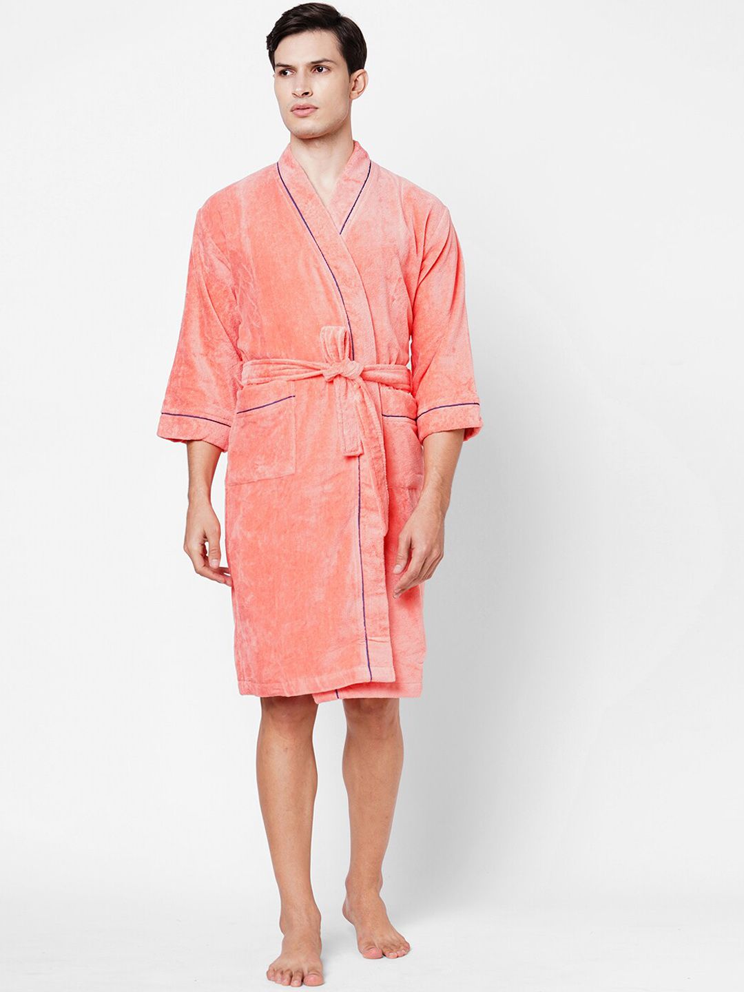 SPACES Coral Solid Pure Cotton 380 GSM Bath Robe Price in India